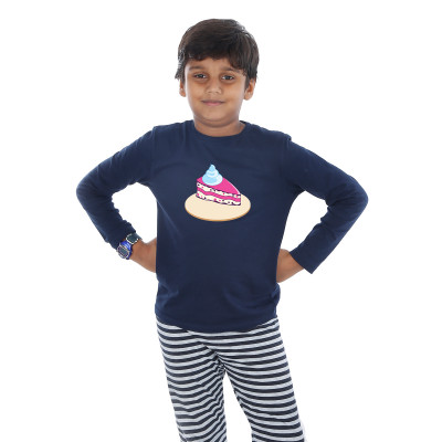 Blue Full Sleeve Boys Pyjama - Cake
